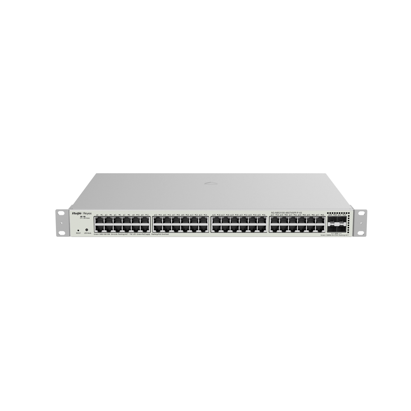 RG-NBS3100-48GT4SFP-P-V2, Switch PoE gerenciado na nuvem de Camada 2 com 48 portas Gigabit, 4 uplinks de 1G